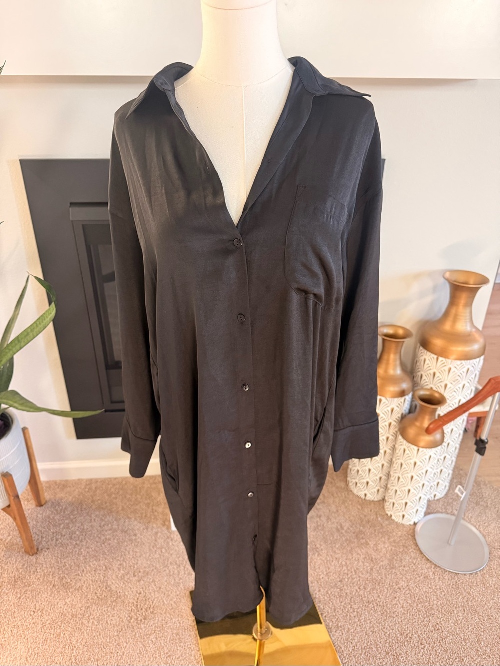 Anniewear Black Long Sleeve Shirt Dress
